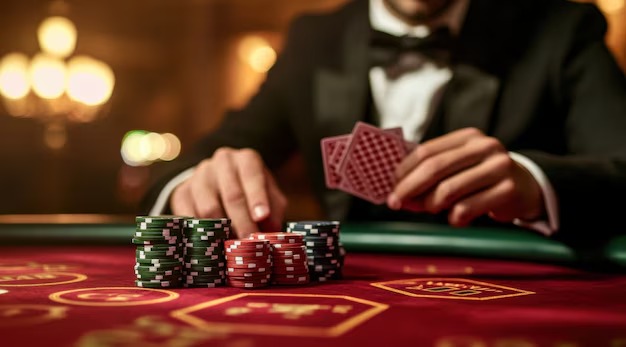 Live dealer at pilartoto wap casino table with multiple camera angles